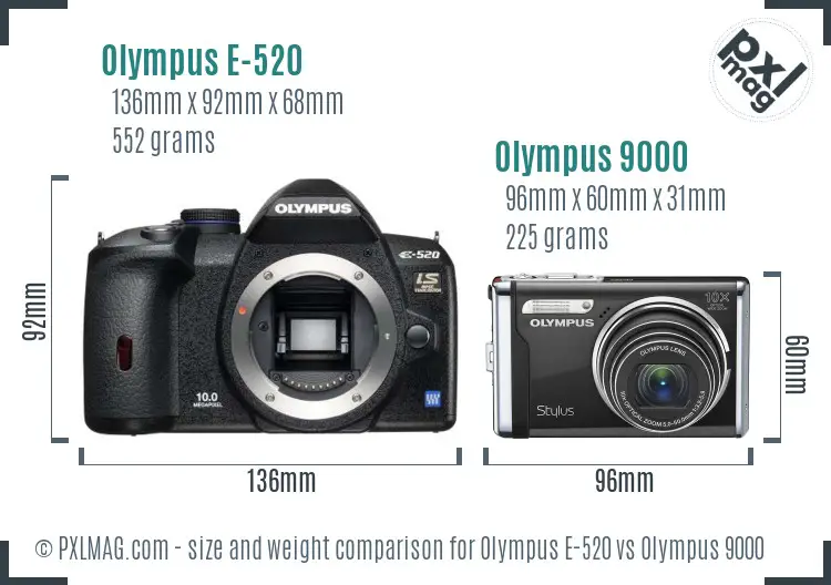 Olympus E-520 vs Olympus 9000 size comparison