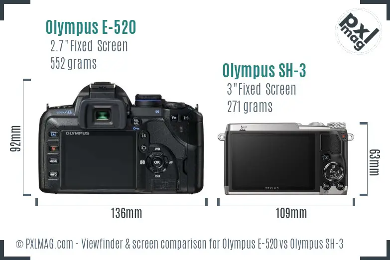 Olympus E-520 vs Olympus SH-3 Screen and Viewfinder comparison