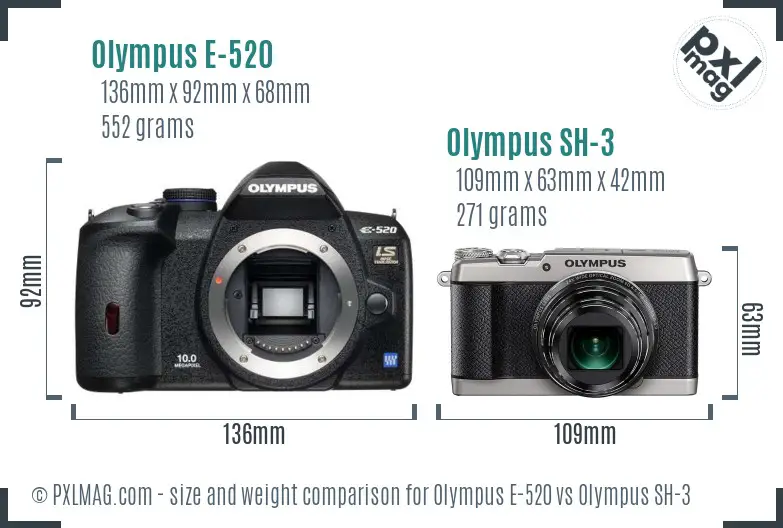 Olympus E-520 vs Olympus SH-3 size comparison