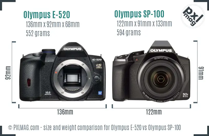 Olympus E-520 vs Olympus SP-100 size comparison