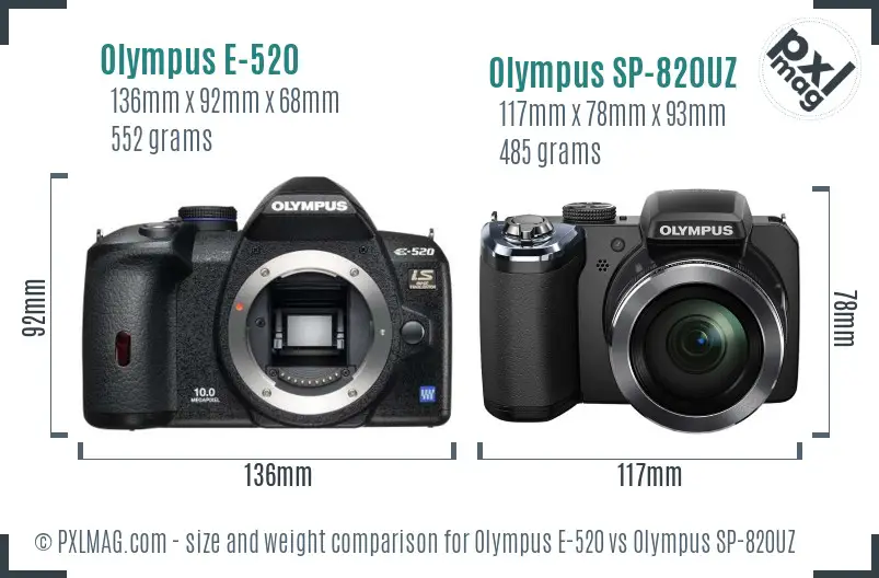 Olympus E-520 vs Olympus SP-820UZ size comparison