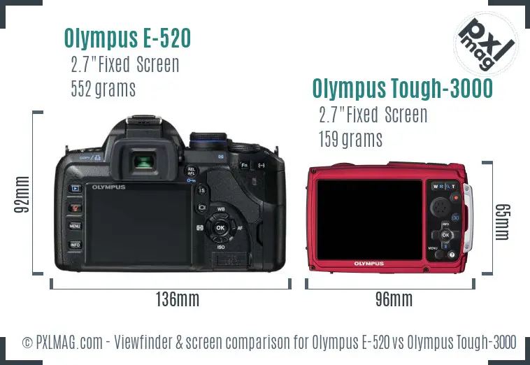 Olympus E-520 vs Olympus Tough-3000 Screen and Viewfinder comparison