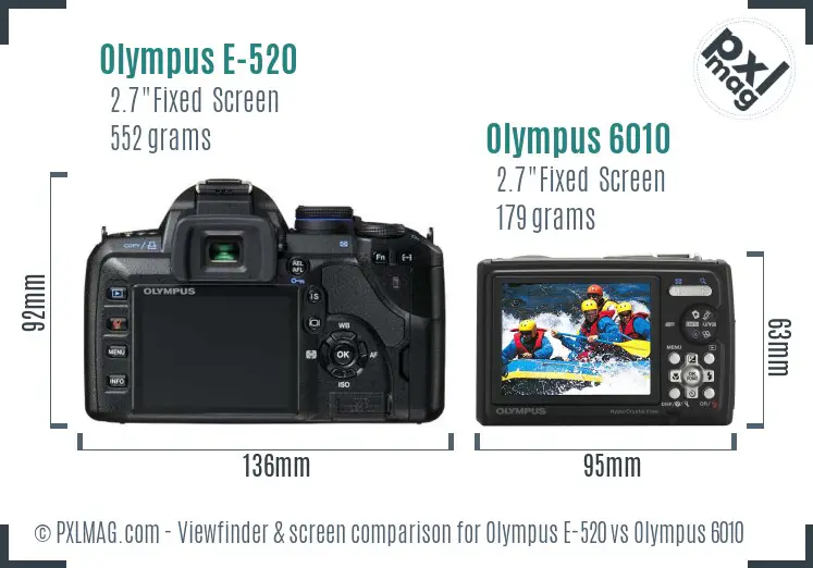 Olympus E-520 vs Olympus 6010 Screen and Viewfinder comparison