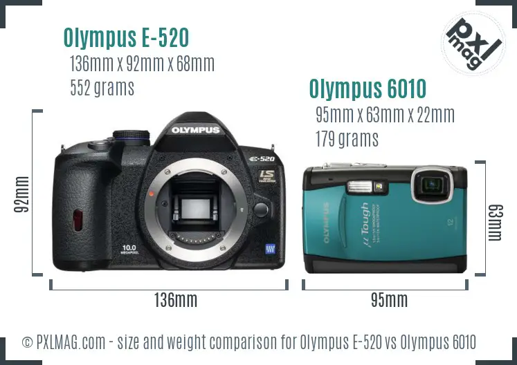 Olympus E-520 vs Olympus 6010 size comparison