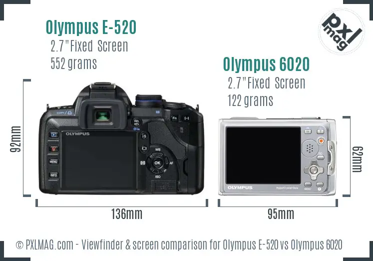 Olympus E-520 vs Olympus 6020 Screen and Viewfinder comparison
