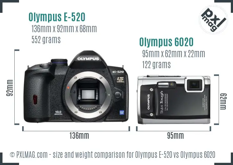 Olympus E-520 vs Olympus 6020 size comparison