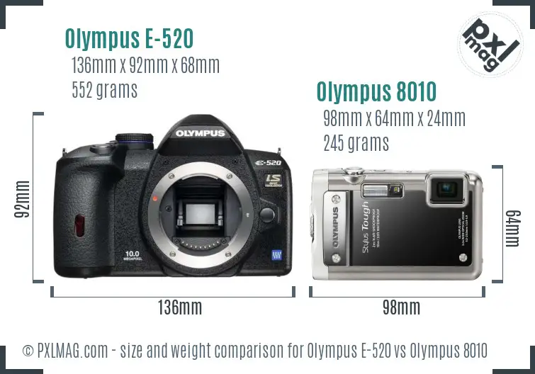 Olympus E-520 vs Olympus 8010 size comparison