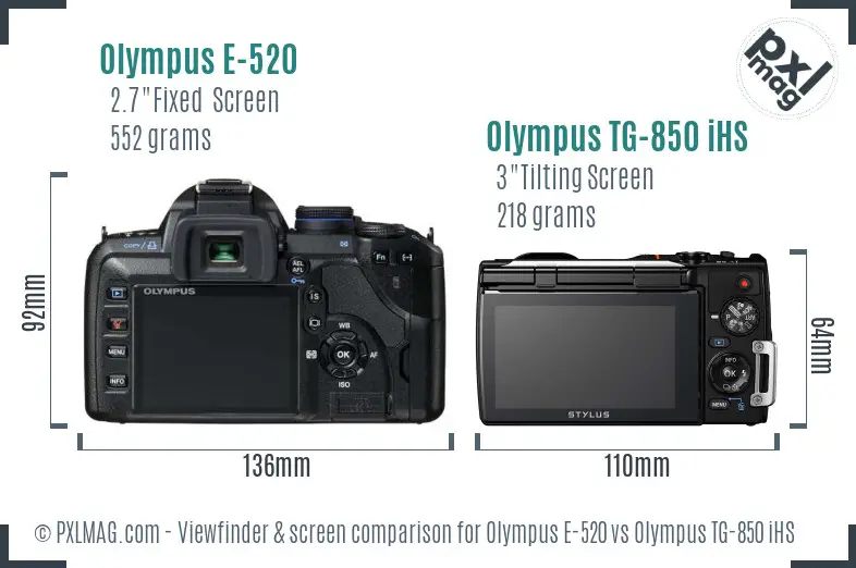 Olympus E-520 vs Olympus TG-850 iHS Screen and Viewfinder comparison