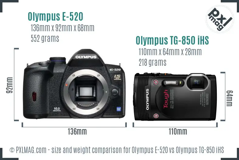 Olympus E-520 vs Olympus TG-850 iHS size comparison