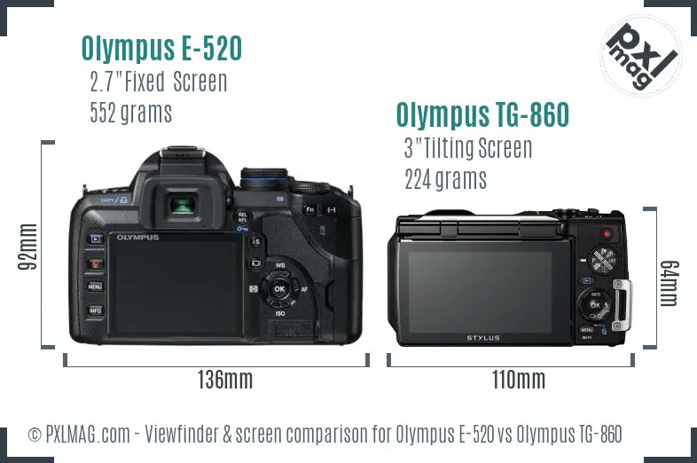 Olympus E-520 vs Olympus TG-860 Screen and Viewfinder comparison