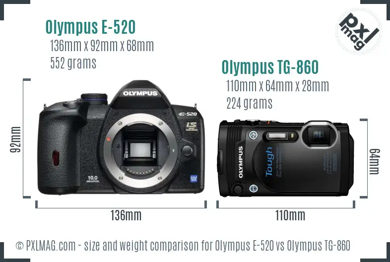 Olympus E-520 vs Olympus TG-860 size comparison