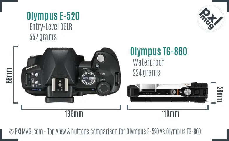 Olympus E-520 vs Olympus TG-860 top view buttons comparison