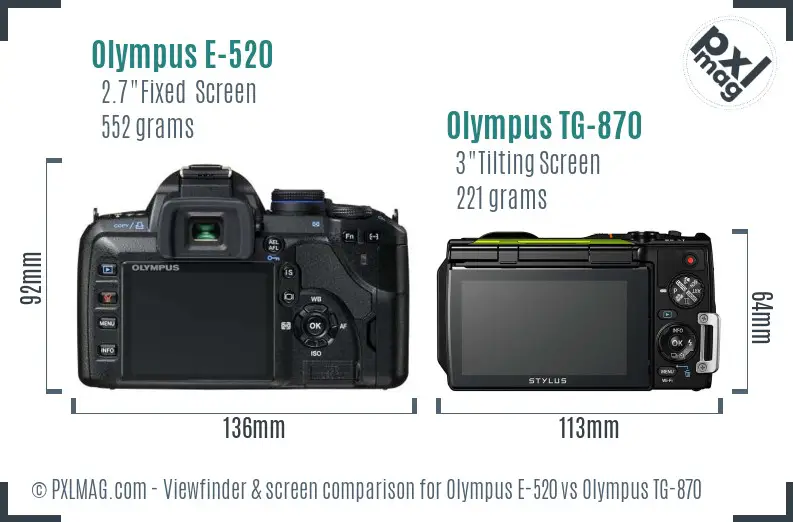 Olympus E-520 vs Olympus TG-870 Screen and Viewfinder comparison
