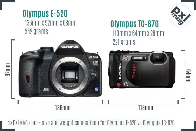 Olympus E-520 vs Olympus TG-870 size comparison