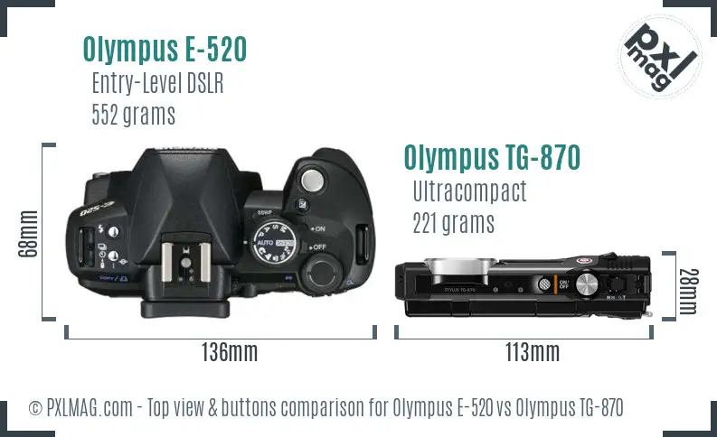 Olympus E-520 vs Olympus TG-870 top view buttons comparison