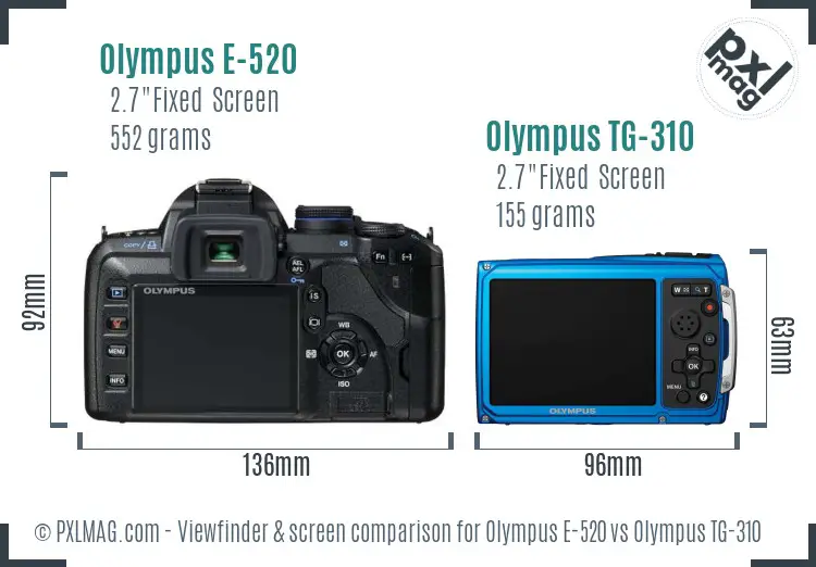 Olympus E-520 vs Olympus TG-310 Screen and Viewfinder comparison