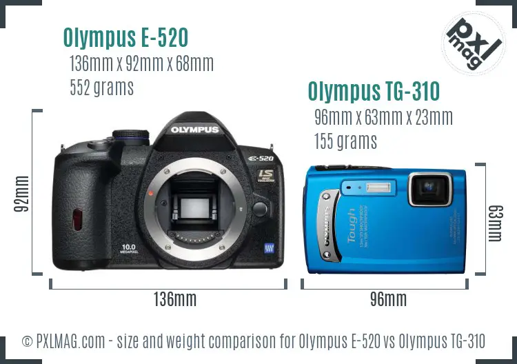Olympus E-520 vs Olympus TG-310 size comparison