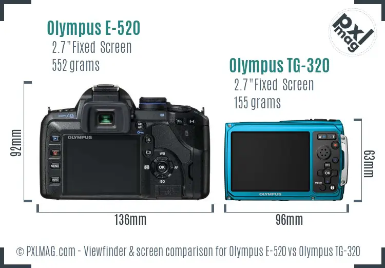Olympus E-520 vs Olympus TG-320 Screen and Viewfinder comparison
