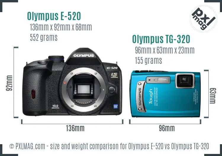 Olympus E-520 vs Olympus TG-320 size comparison