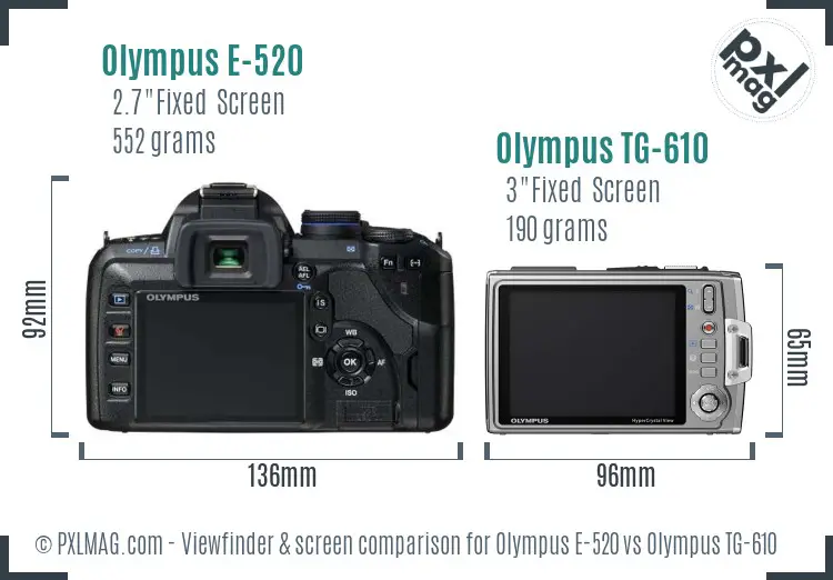 Olympus E-520 vs Olympus TG-610 Screen and Viewfinder comparison