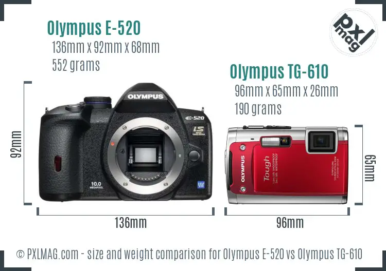 Olympus E-520 vs Olympus TG-610 size comparison