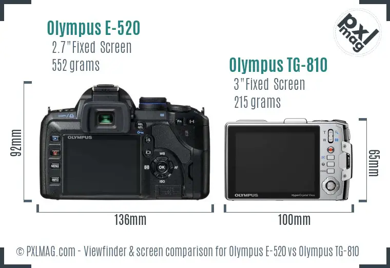 Olympus E-520 vs Olympus TG-810 Screen and Viewfinder comparison