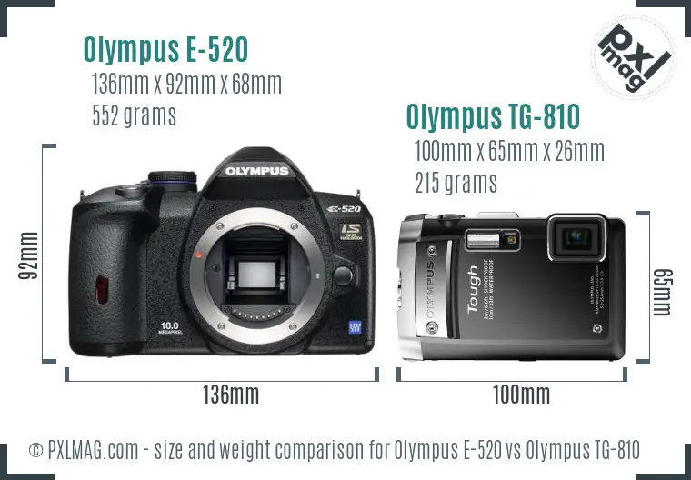Olympus E-520 vs Olympus TG-810 size comparison