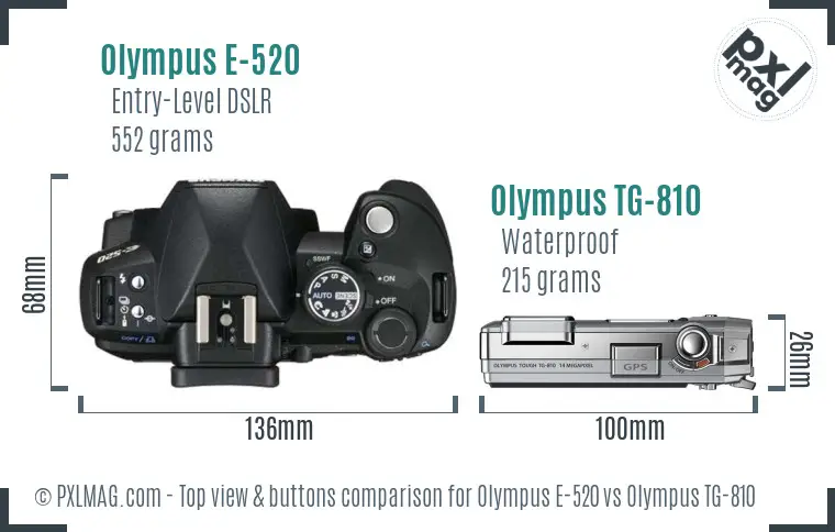 Olympus E-520 vs Olympus TG-810 top view buttons comparison