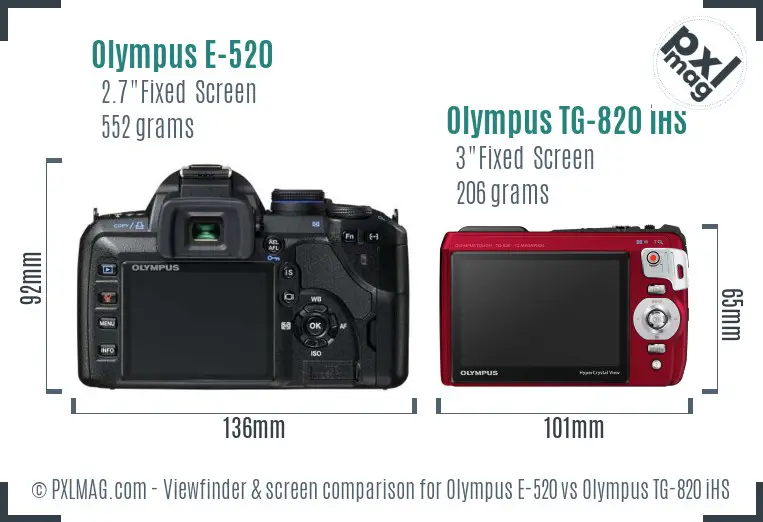 Olympus E-520 vs Olympus TG-820 iHS Screen and Viewfinder comparison