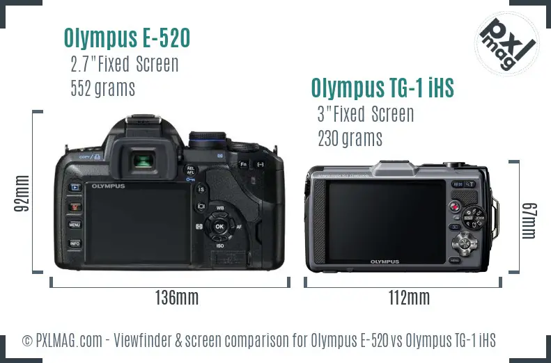 Olympus E-520 vs Olympus TG-1 iHS Screen and Viewfinder comparison