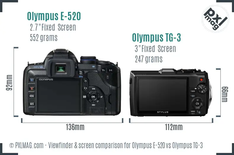 Olympus E-520 vs Olympus TG-3 Screen and Viewfinder comparison