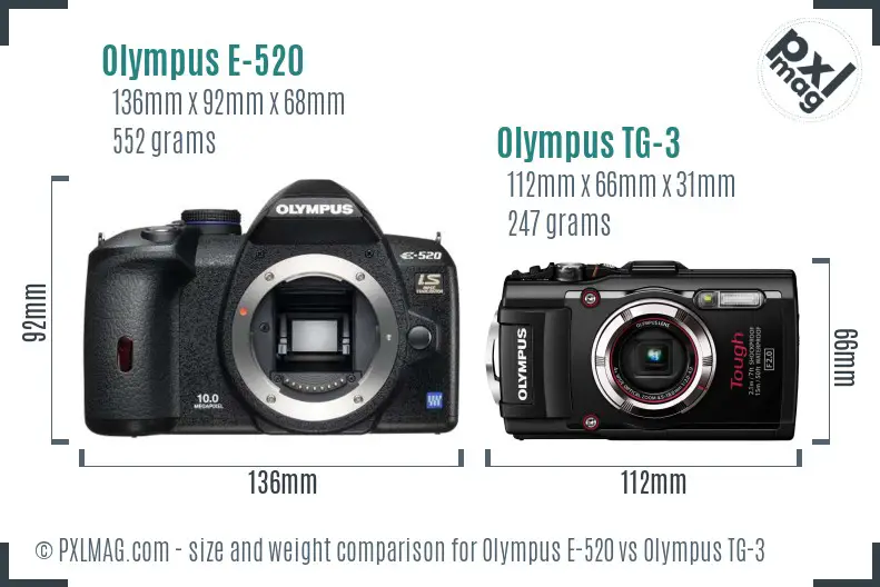 Olympus E-520 vs Olympus TG-3 size comparison