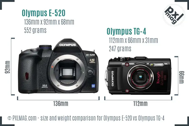 Olympus E-520 vs Olympus TG-4 size comparison