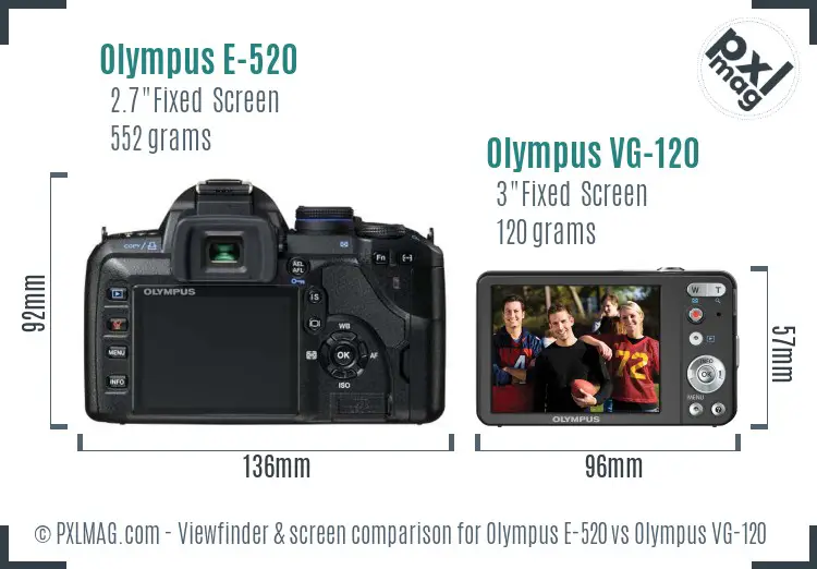 Olympus E-520 vs Olympus VG-120 Screen and Viewfinder comparison