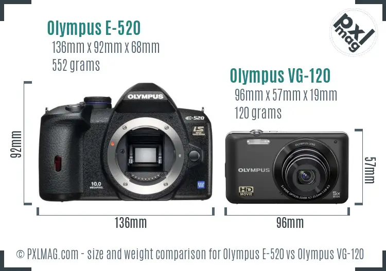 Olympus E-520 vs Olympus VG-120 size comparison