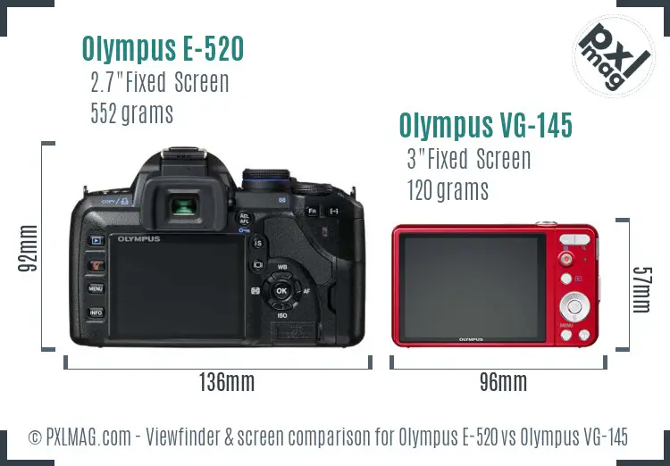 Olympus E-520 vs Olympus VG-145 Screen and Viewfinder comparison