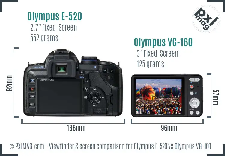 Olympus E-520 vs Olympus VG-160 Screen and Viewfinder comparison
