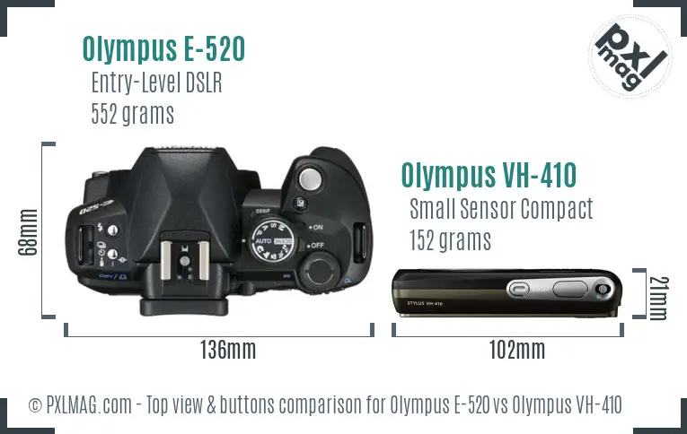 Olympus E-520 vs Olympus VH-410 top view buttons comparison