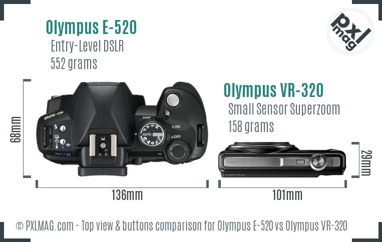 Olympus E-520 vs Olympus VR-320 top view buttons comparison