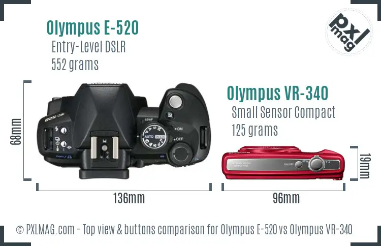 Olympus E-520 vs Olympus VR-340 top view buttons comparison