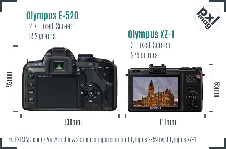 Olympus E-520 vs Olympus XZ-1 Screen and Viewfinder comparison