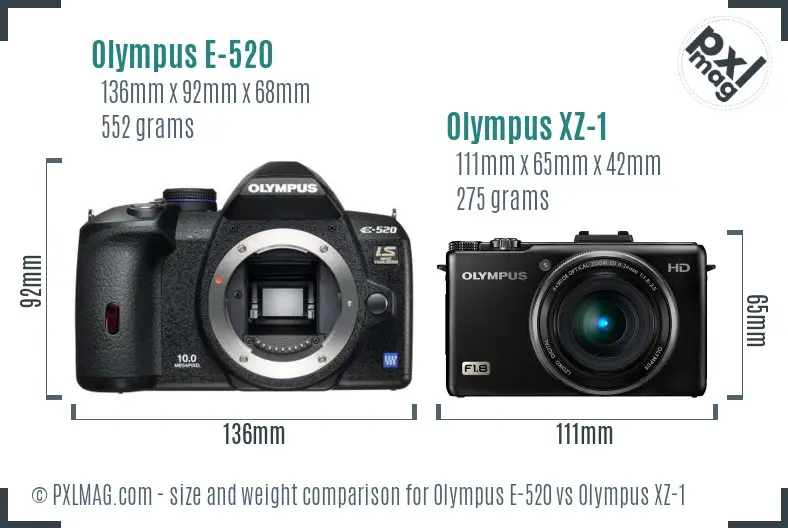 Olympus E-520 vs Olympus XZ-1 size comparison