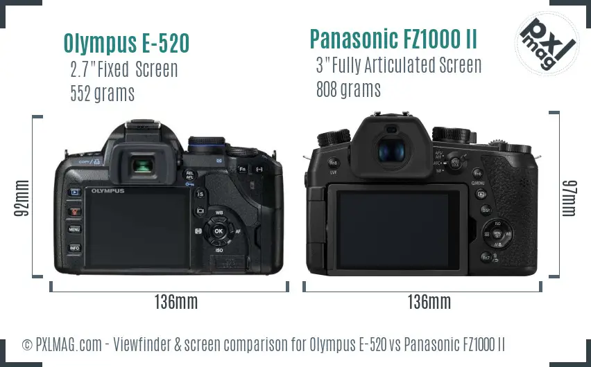 Olympus E-520 vs Panasonic FZ1000 II Screen and Viewfinder comparison