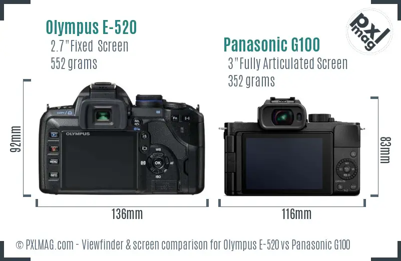 Olympus E-520 vs Panasonic G100 Screen and Viewfinder comparison