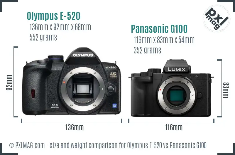 Olympus E-520 vs Panasonic G100 size comparison