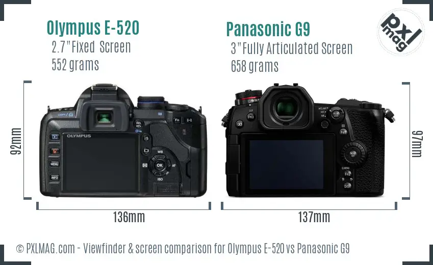Olympus E-520 vs Panasonic G9 Screen and Viewfinder comparison