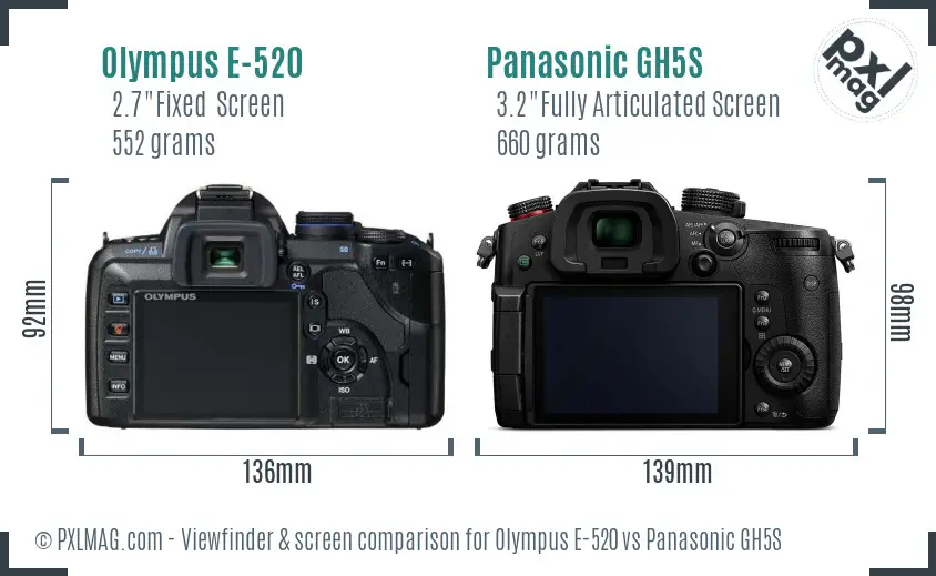 Olympus E-520 vs Panasonic GH5S Screen and Viewfinder comparison