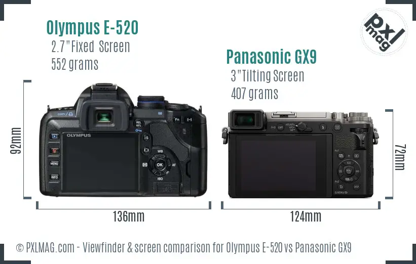 Olympus E-520 vs Panasonic GX9 Screen and Viewfinder comparison