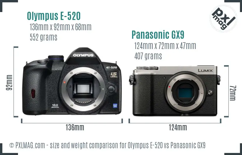 Olympus E-520 vs Panasonic GX9 size comparison