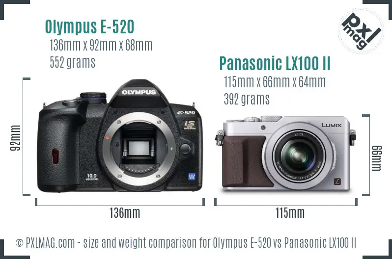 Olympus E-520 vs Panasonic LX100 II size comparison